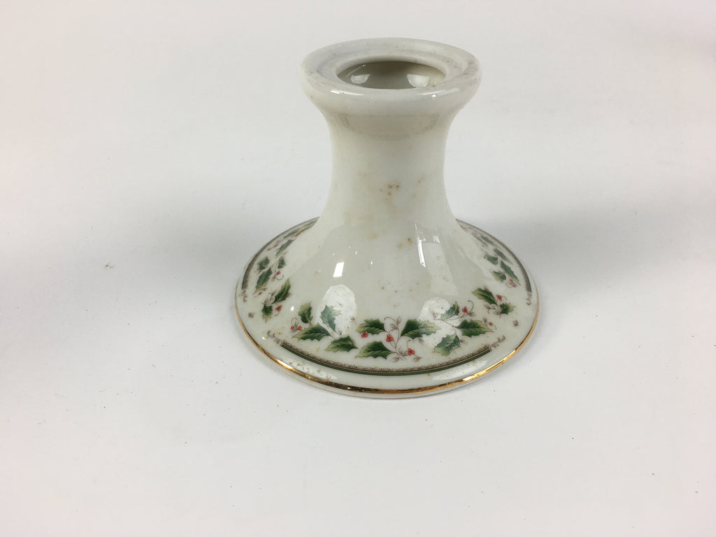 Japanese Porcelain Candlestick holder Vtg Royal Limited Holly Holiday PP457