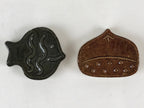 Japanese Porcelain Chopstick Rest Holder 2pc Set Vtg Hashioki Chestnut CR270