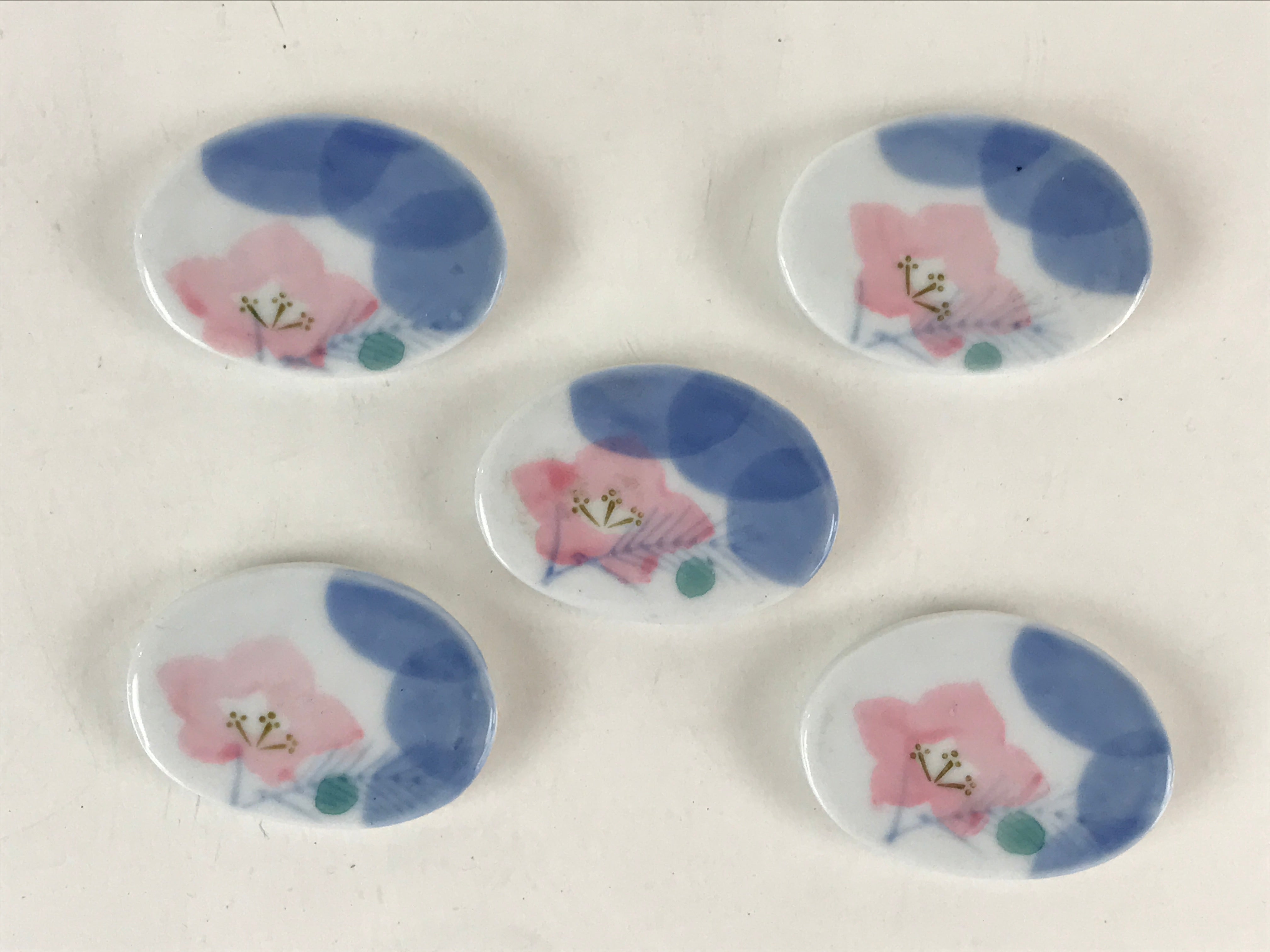 Japanese Porcelain Chopstick Rest Holder 5pc Set Vtg Bellflower Hashioki CR268