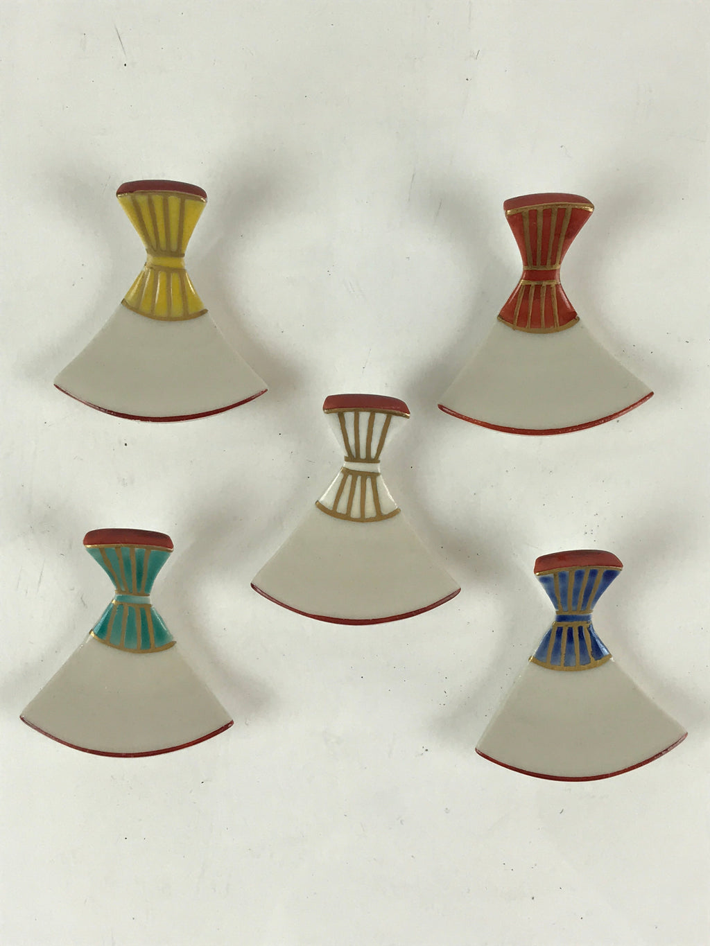 Japanese Porcelain Chopstick Rest Holder 5pc Set Vtg Folding Fan Hashioki CR267