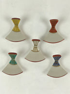 Japanese Porcelain Chopstick Rest Holder 5pc Set Vtg Folding Fan Hashioki CR267