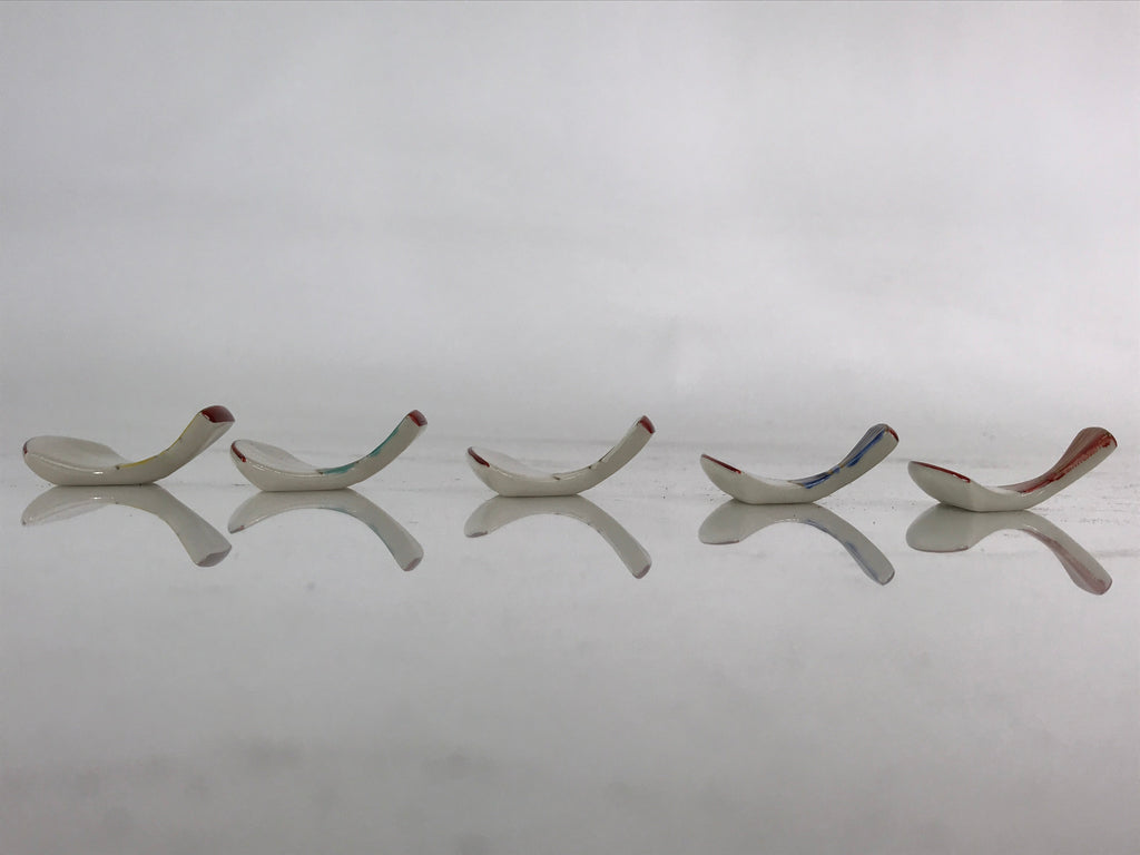 Japanese Porcelain Chopstick Rest Holder 5pc Set Vtg Folding Fan Hashioki CR267