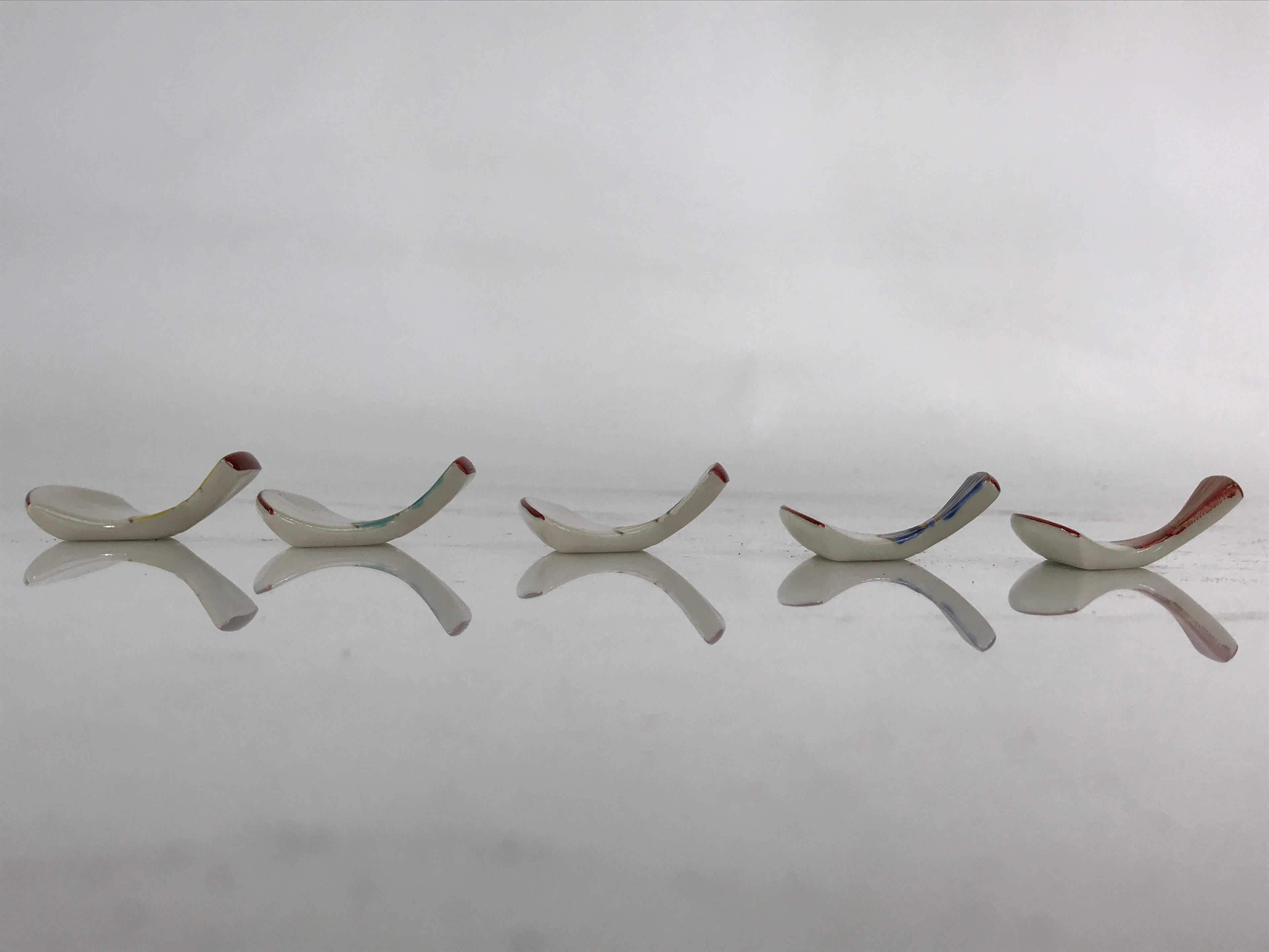 Japanese Porcelain Chopstick Rest Holder 5pc Set Vtg Folding Fan Hashioki CR267