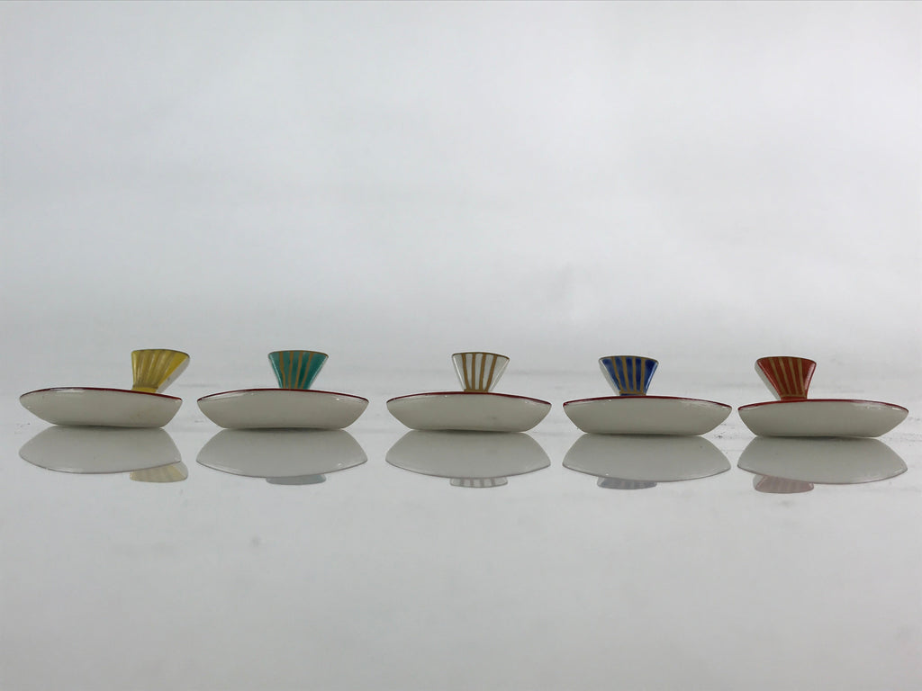 Japanese Porcelain Chopstick Rest Holder 5pc Set Vtg Folding Fan Hashioki CR267