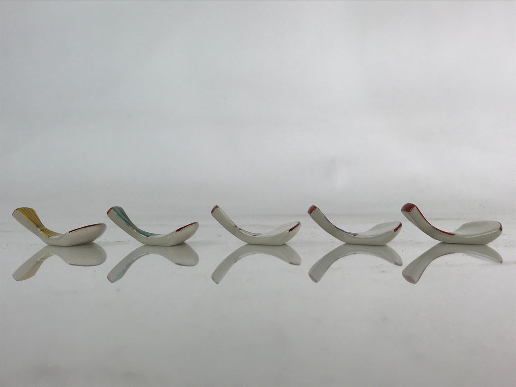 Japanese Porcelain Chopstick Rest Holder 5pc Set Vtg Folding Fan Hashioki CR267