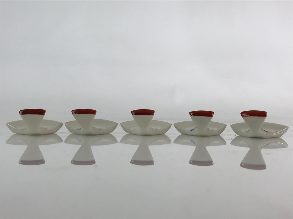 Japanese Porcelain Chopstick Rest Holder 5pc Set Vtg Folding Fan Hashioki CR267
