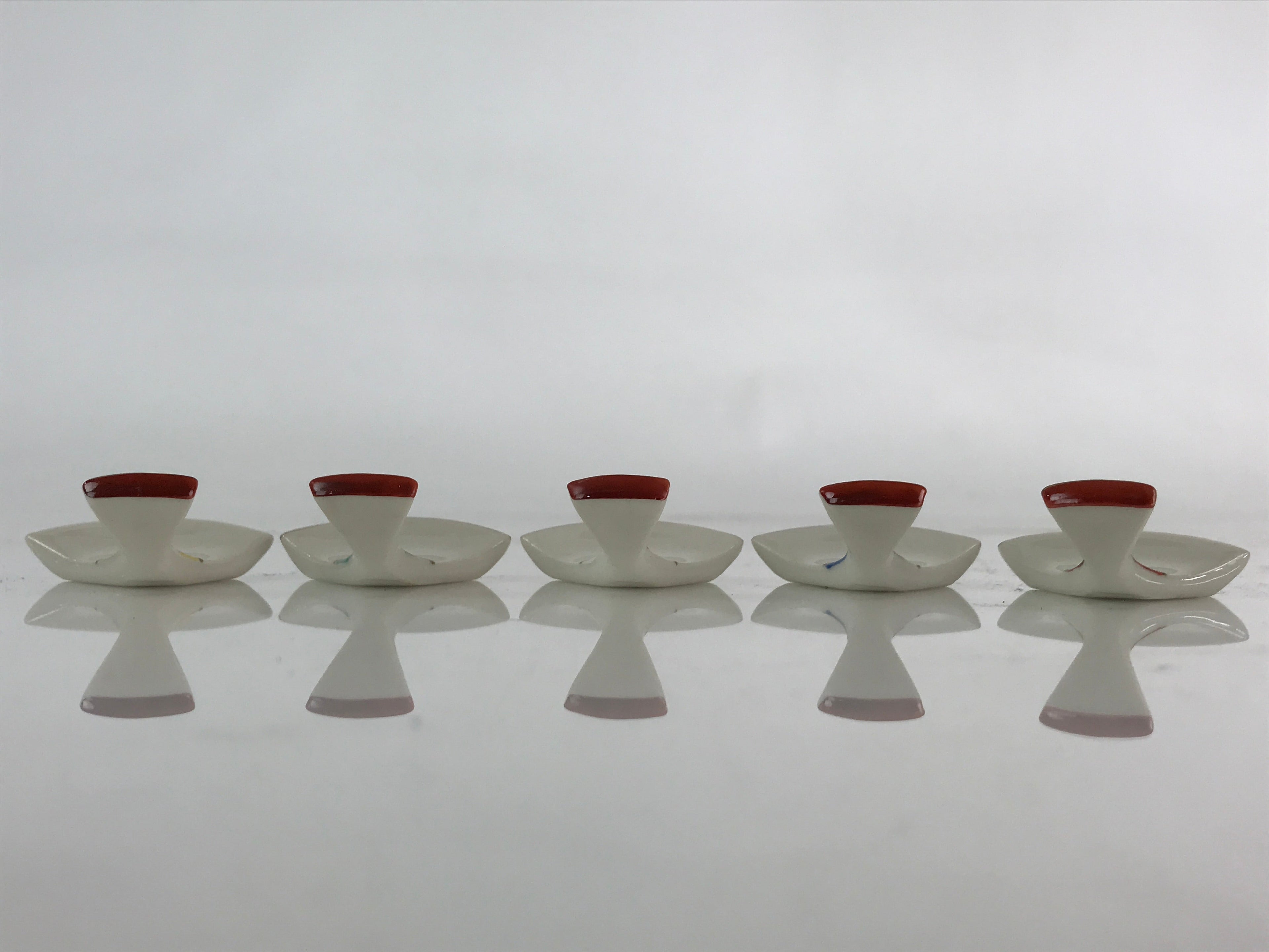 Japanese Porcelain Chopstick Rest Holder 5pc Set Vtg Folding Fan Hashioki CR267