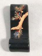 Japanese Porcelain Chopstick Rest Holder Vtg Black Gold Pine Tree Scroll CR196