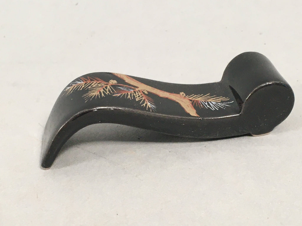 Japanese Porcelain Chopstick Rest Holder Vtg Black Gold Pine Tree Scroll CR196