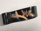 Japanese Porcelain Chopstick Rest Holder Vtg Black Gold Pine Tree Scroll CR196