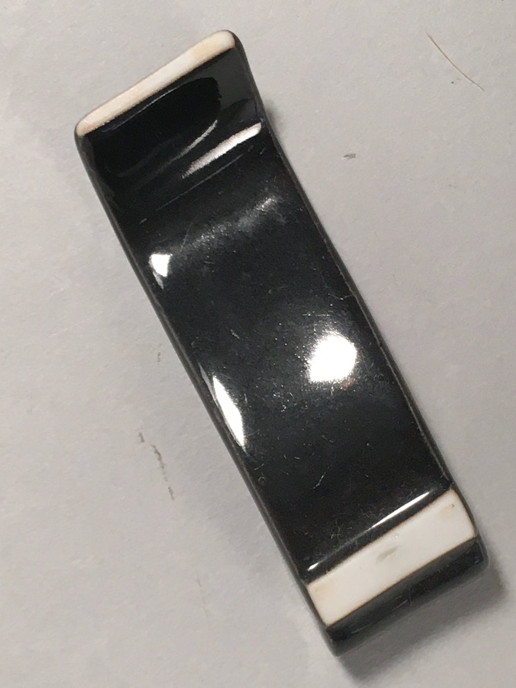 Japanese Porcelain Chopstick Rest Holder Vtg Black Gold Pine Tree Scroll CR196