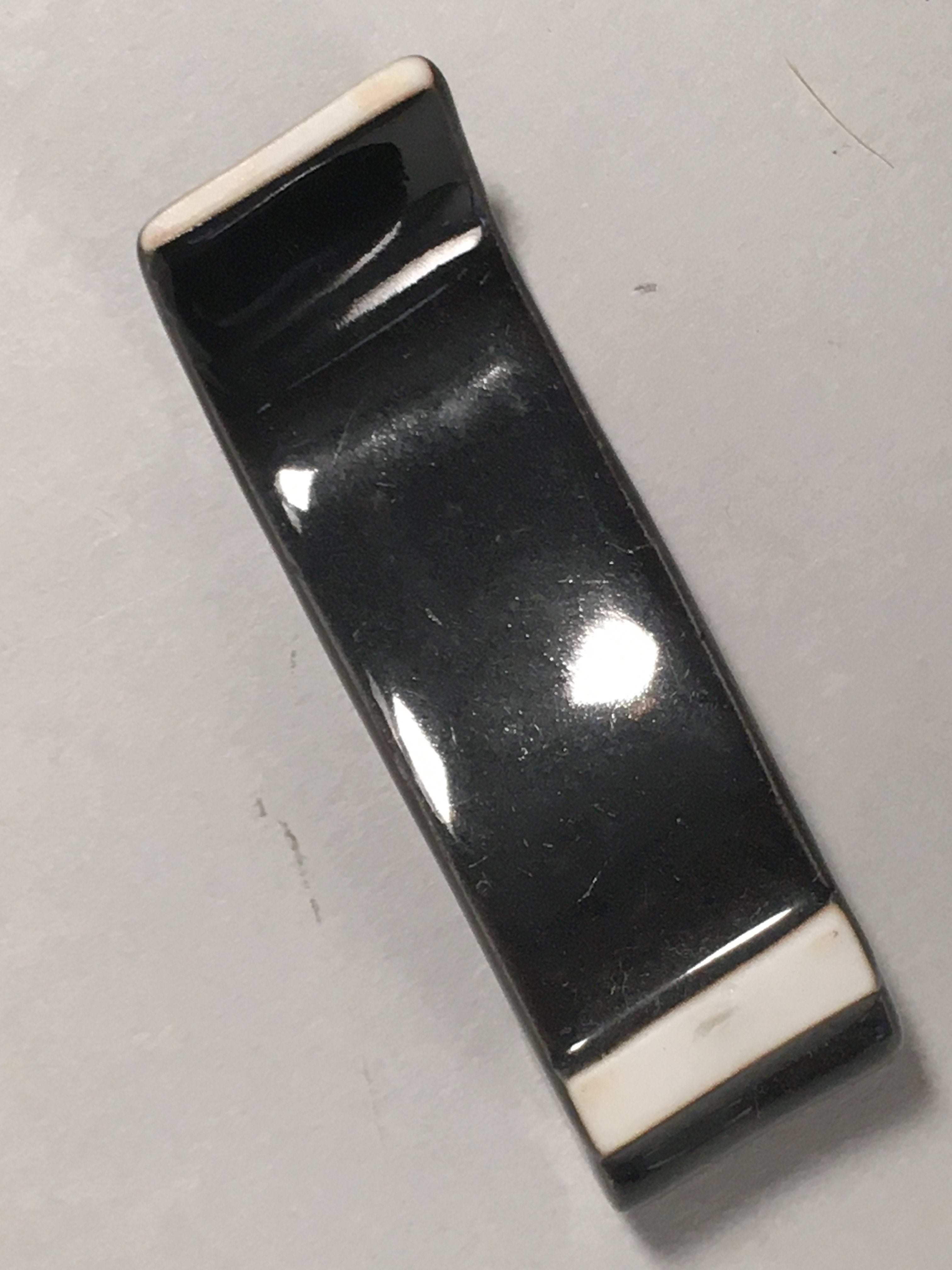 Japanese Porcelain Chopstick Rest Holder Vtg Black Gold Pine Tree Scroll CR196