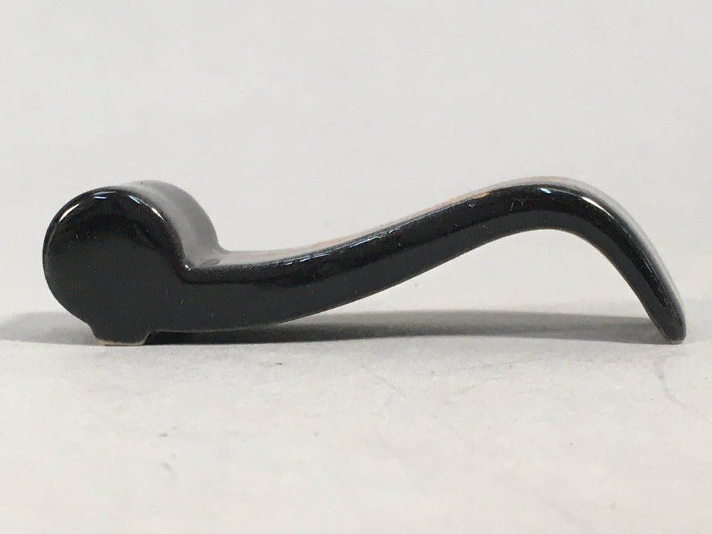 Japanese Porcelain Chopstick Rest Holder Vtg Black Gold Pine Tree Scroll CR196