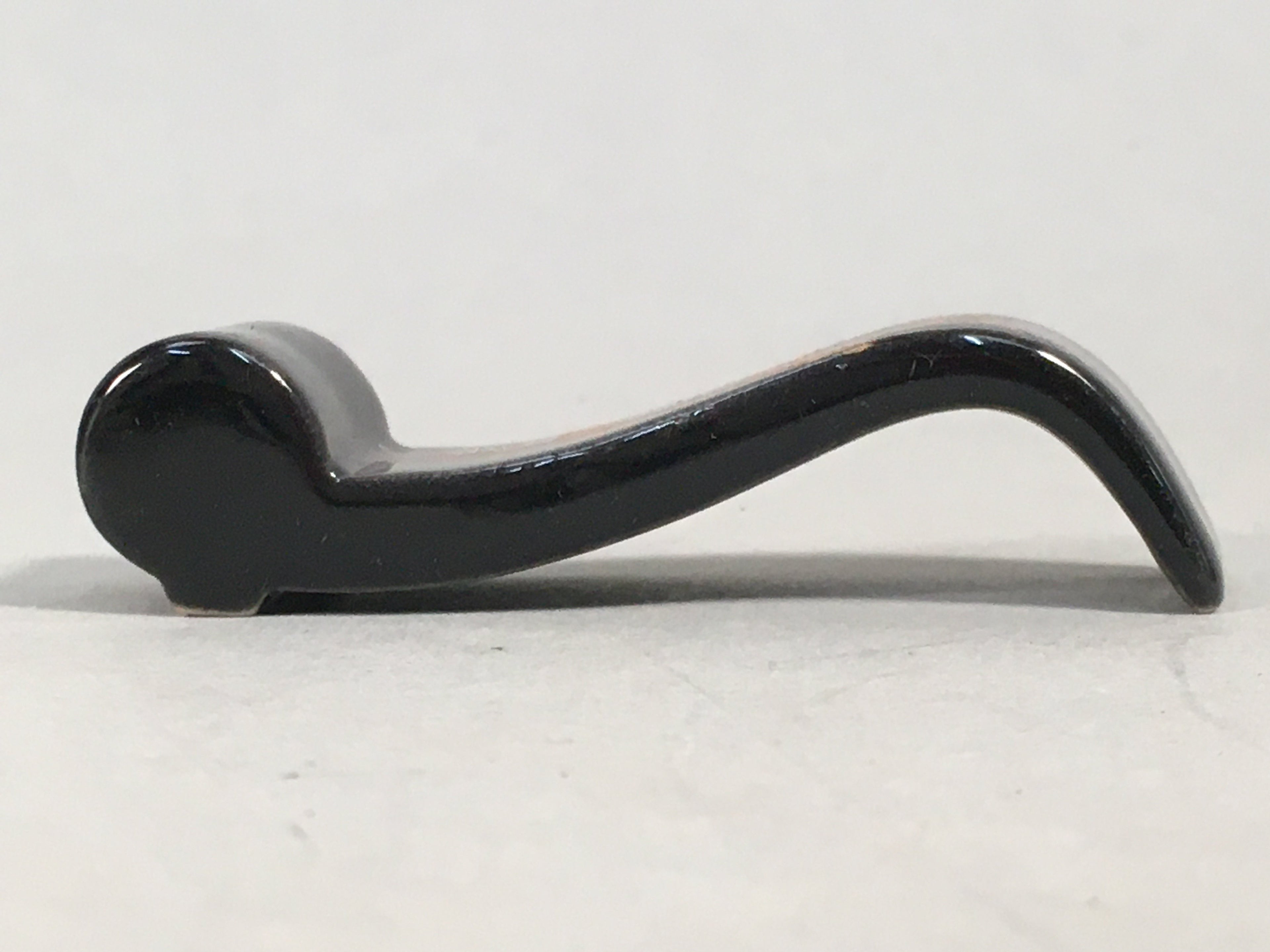Japanese Porcelain Chopstick Rest Holder Vtg Black Gold Pine Tree Scroll CR196