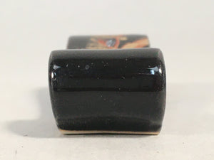 Japanese Porcelain Chopstick Rest Holder Vtg Black Gold Pine Tree Scroll CR196