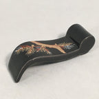 Japanese Porcelain Chopstick Rest Holder Vtg Black Gold Pine Tree Scroll CR196