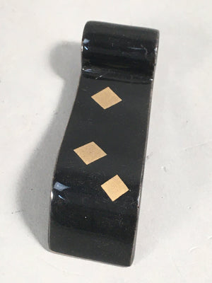 Japanese Porcelain Chopstick Rest Holder Vtg Black Gold Square Scroll CR195