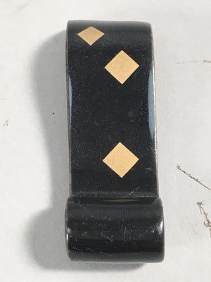 Japanese Porcelain Chopstick Rest Holder Vtg Black Gold Square Scroll CR195