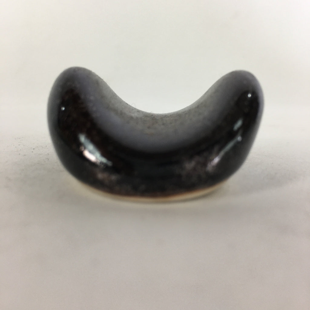 Japanese Porcelain Chopstick Rest Holder Vtg Black Round Shape Hashioki CR255