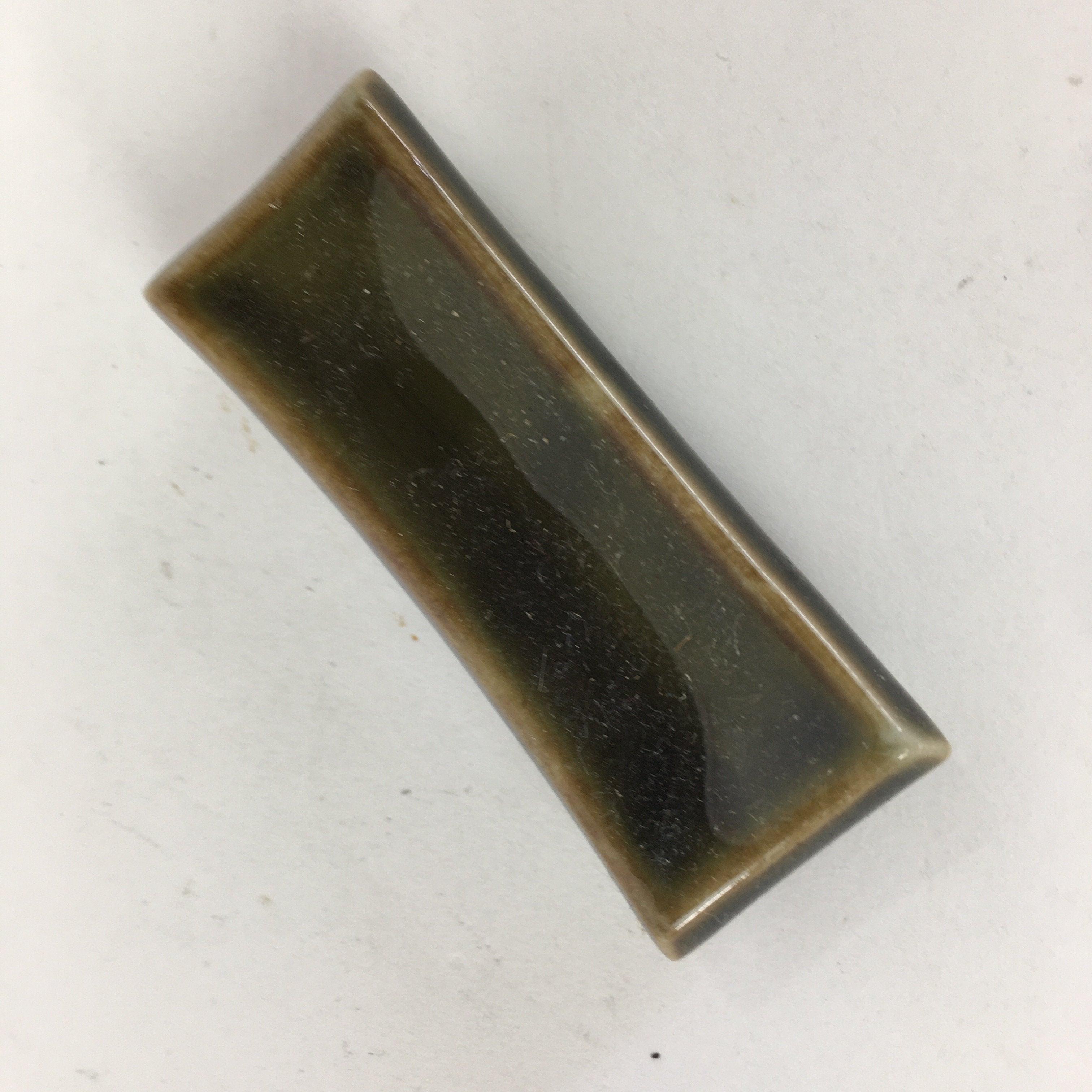 Japanese Porcelain Chopstick Rest Holder Vtg Brown Glaze Rectangle Hashioki CR22