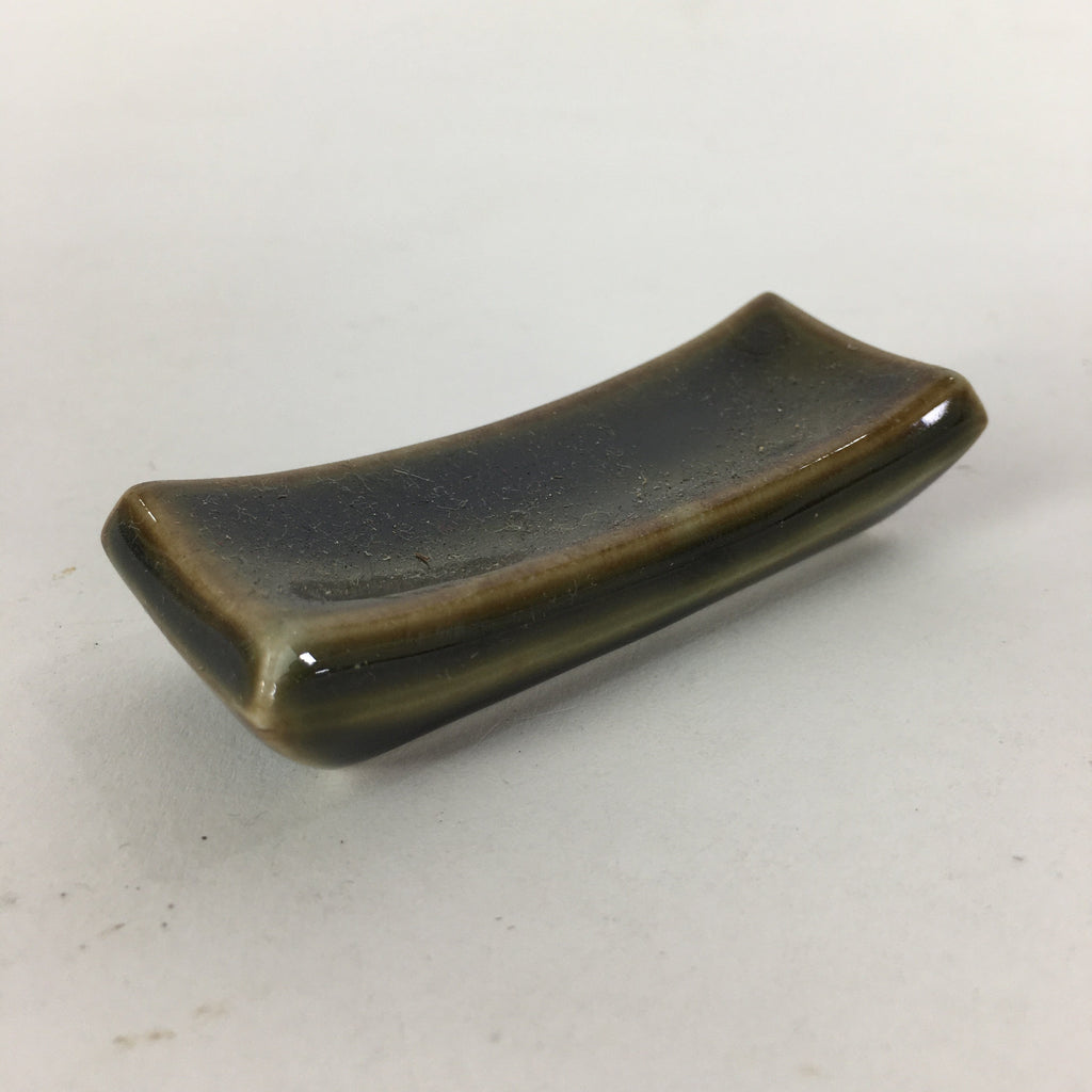 Japanese Porcelain Chopstick Rest Holder Vtg Brown Glaze Rectangle Hashioki CR22