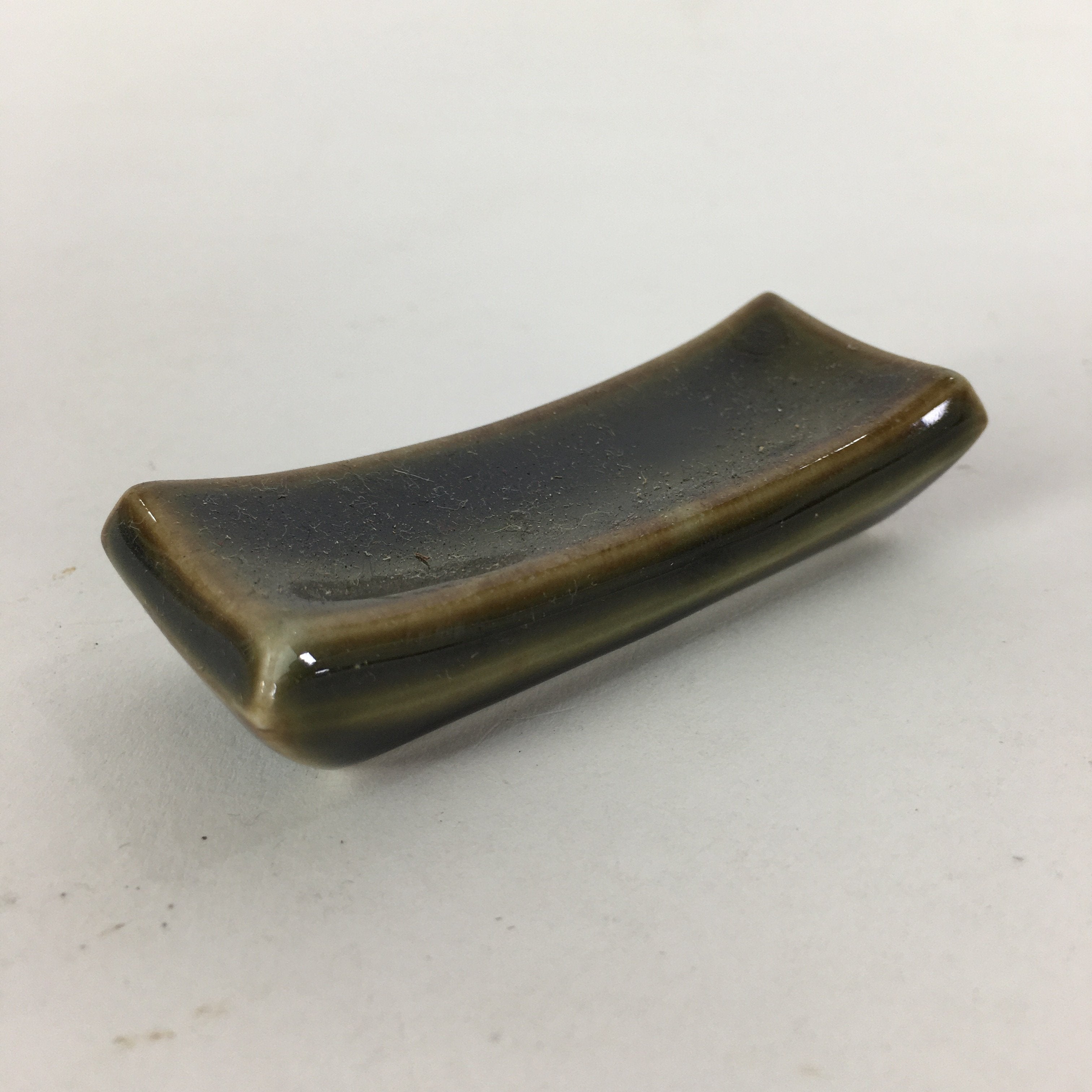 Japanese Porcelain Chopstick Rest Holder Vtg Brown Glaze Rectangle Hashioki CR22