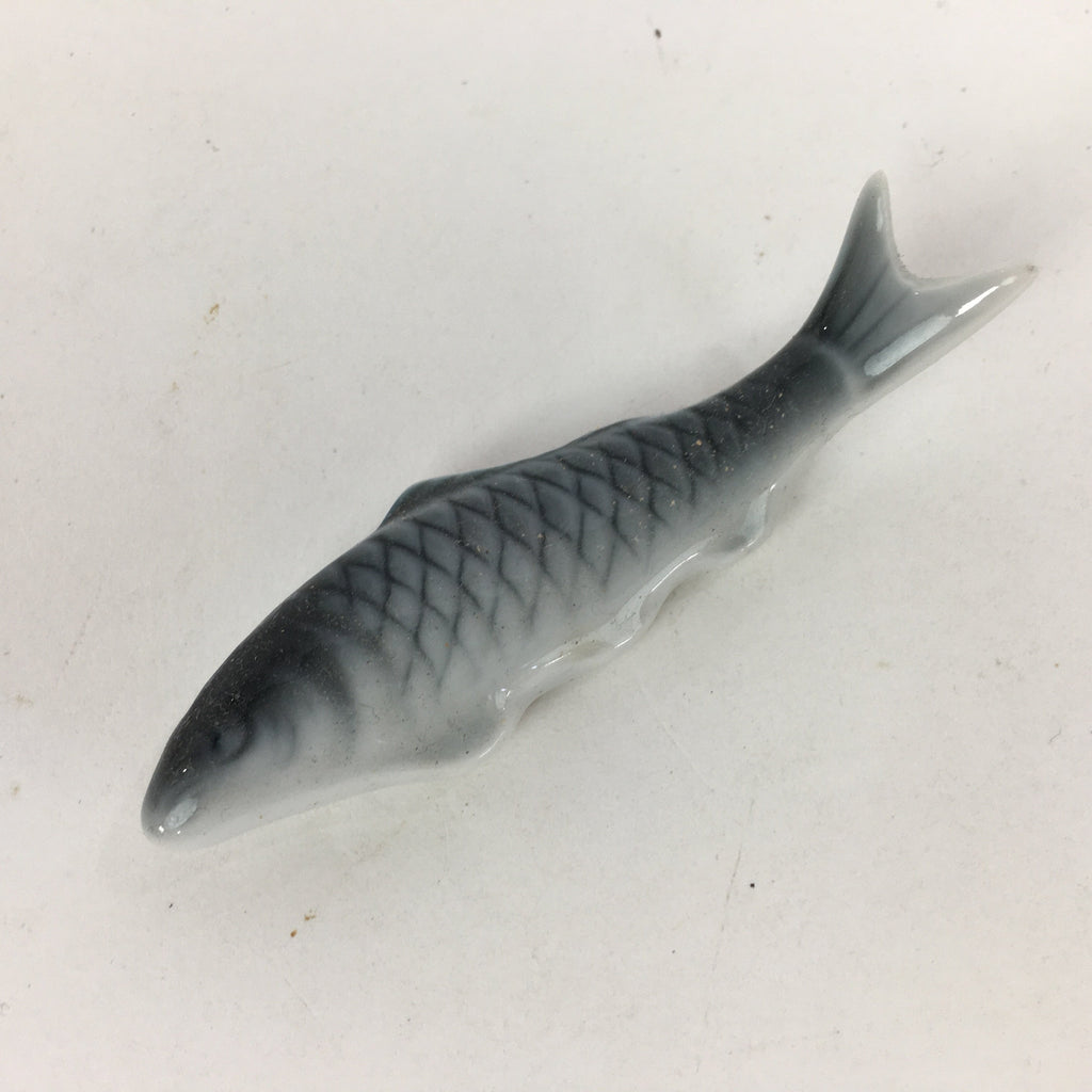 Japanese Porcelain Chopstick Rest Holder Vtg Gray Fish Shape Hashioki CR217