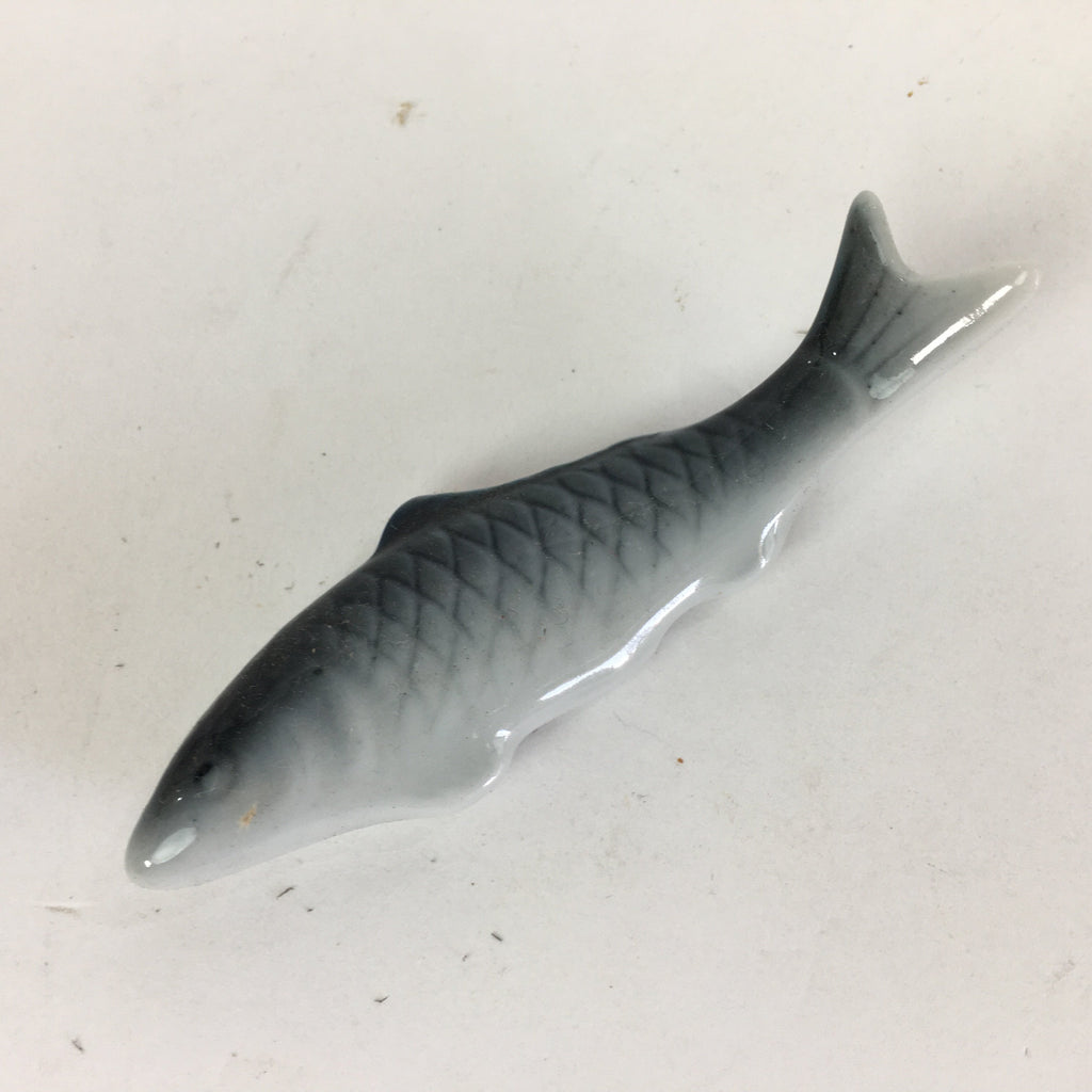 Japanese Porcelain Chopstick Rest Holder Vtg Gray Fish Shape Hashioki CR218