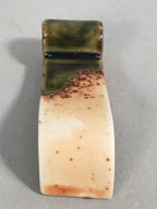Japanese Porcelain Chopstick Rest Holder Vtg Green Brown Scroll CR194