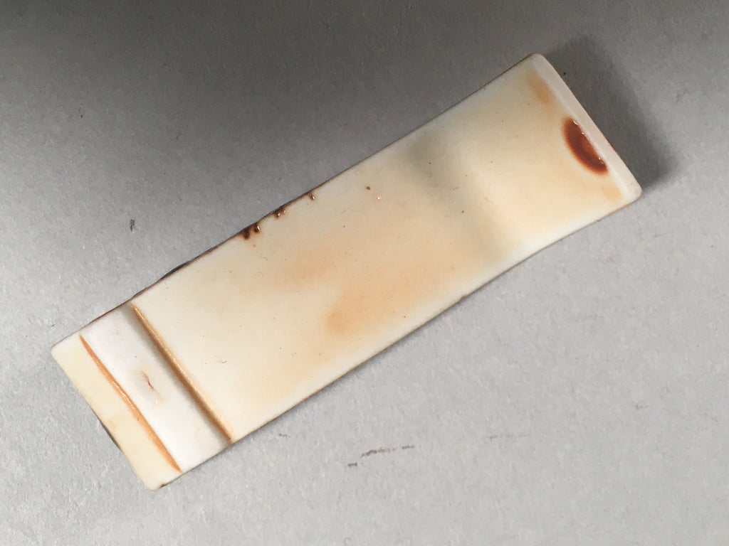 Japanese Porcelain Chopstick Rest Holder Vtg Green Brown Scroll CR194