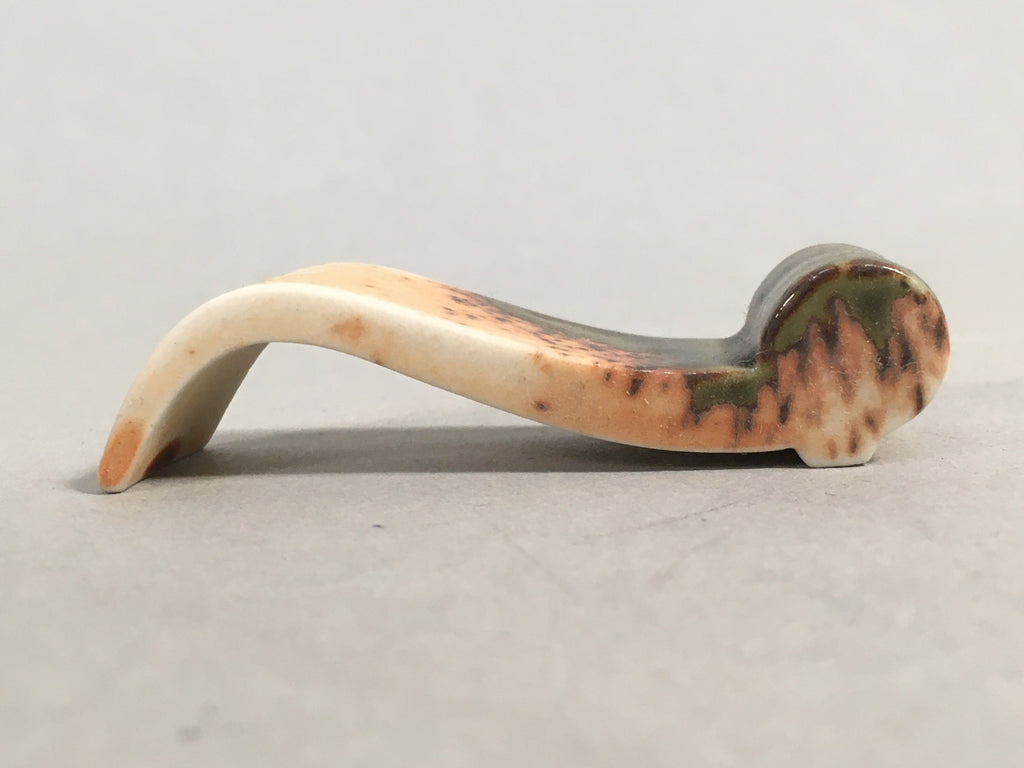 Japanese Porcelain Chopstick Rest Holder Vtg Green Brown Scroll CR194