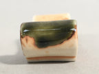 Japanese Porcelain Chopstick Rest Holder Vtg Green Brown Scroll CR194