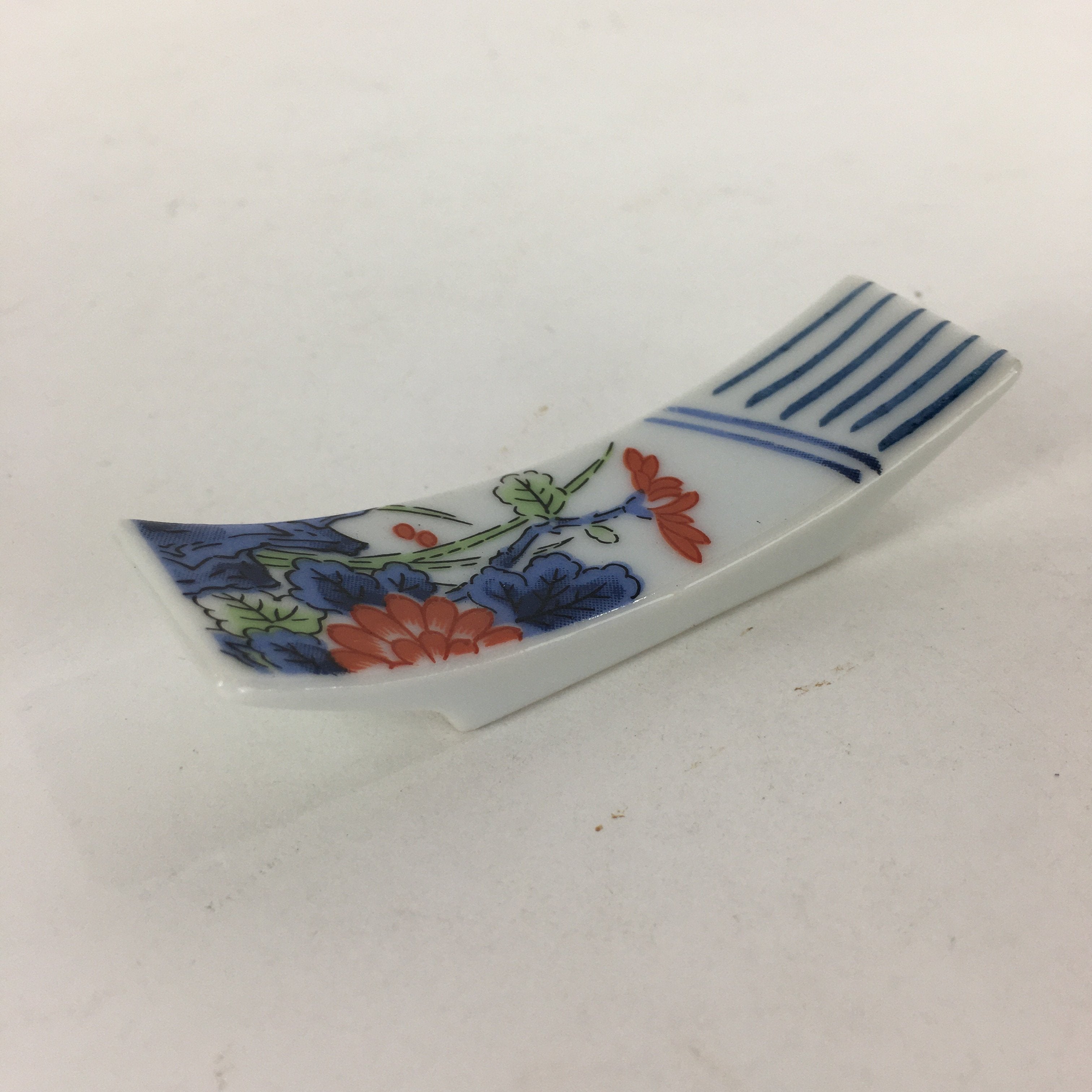 Japanese Porcelain Chopstick Rest Holder Vtg Sometsuke Red Chrysanthemum CR202