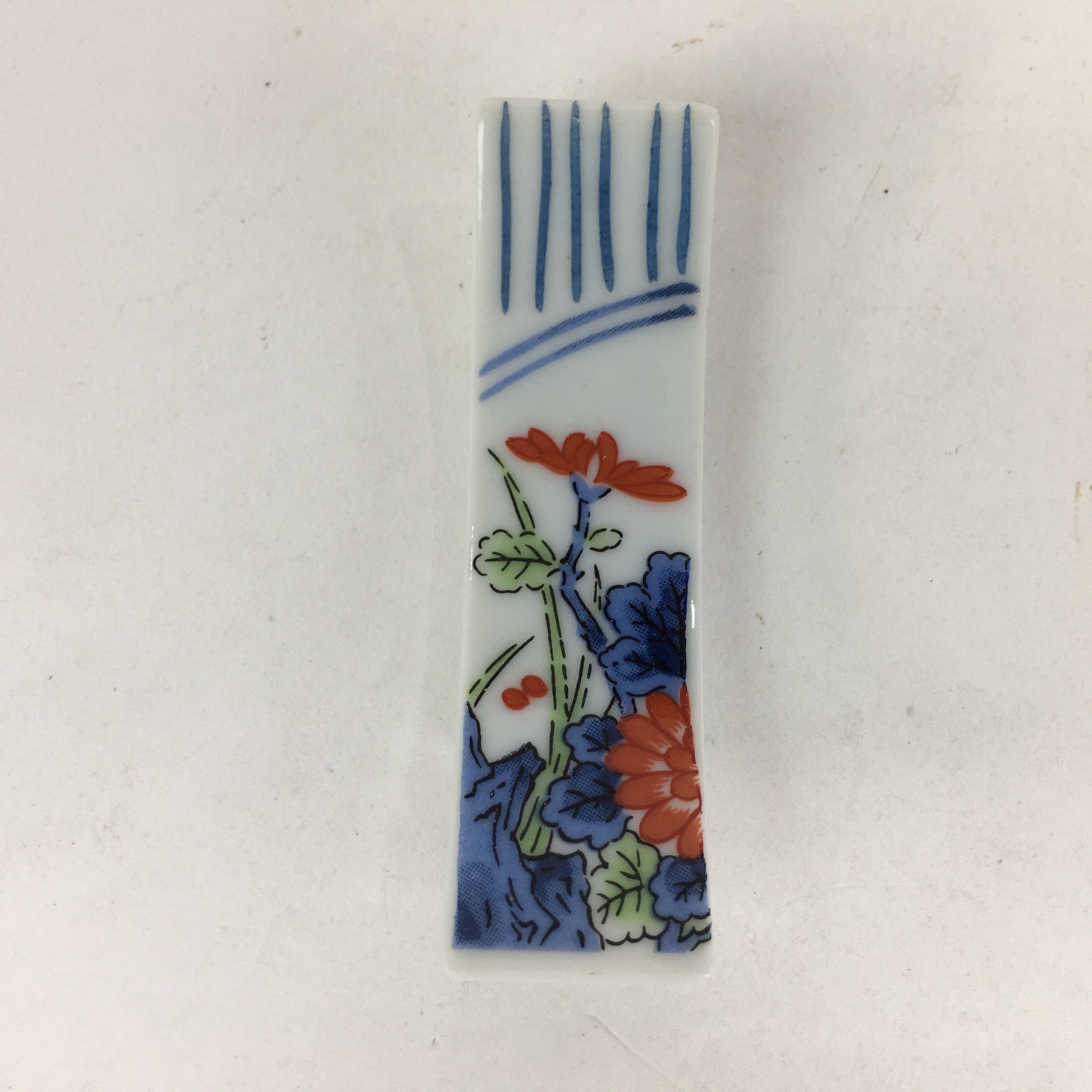 Japanese Porcelain Chopstick Rest Holder Vtg Sometsuke Red Chrysanthemum CR203