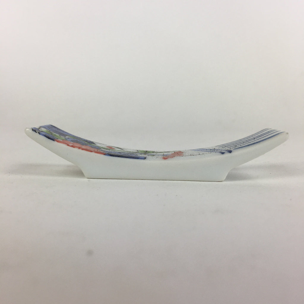 Japanese Porcelain Chopstick Rest Holder Vtg Sometsuke Red Chrysanthemum CR205