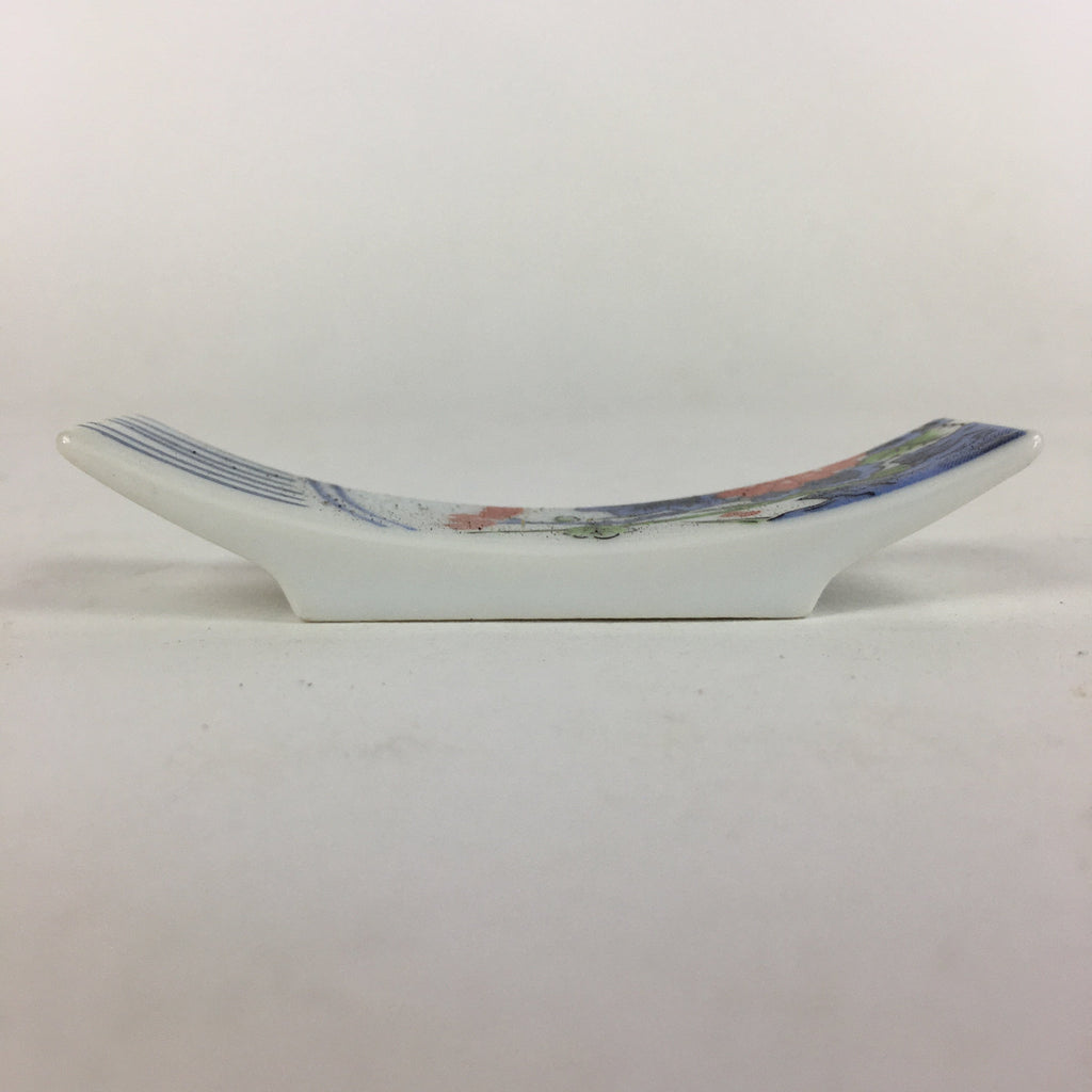 Japanese Porcelain Chopstick Rest Holder Vtg Sometsuke Red Chrysanthemum CR205
