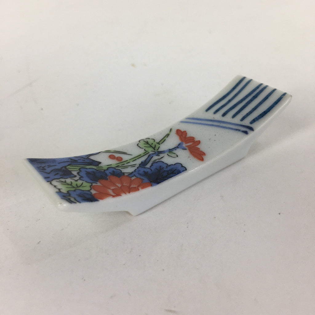 Japanese Porcelain Chopstick Rest Holder Vtg Sometsuke Red Chrysanthemum CR205