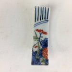 Japanese Porcelain Chopstick Rest Holder Vtg Sometsuke Red Chrysanthemum CR206