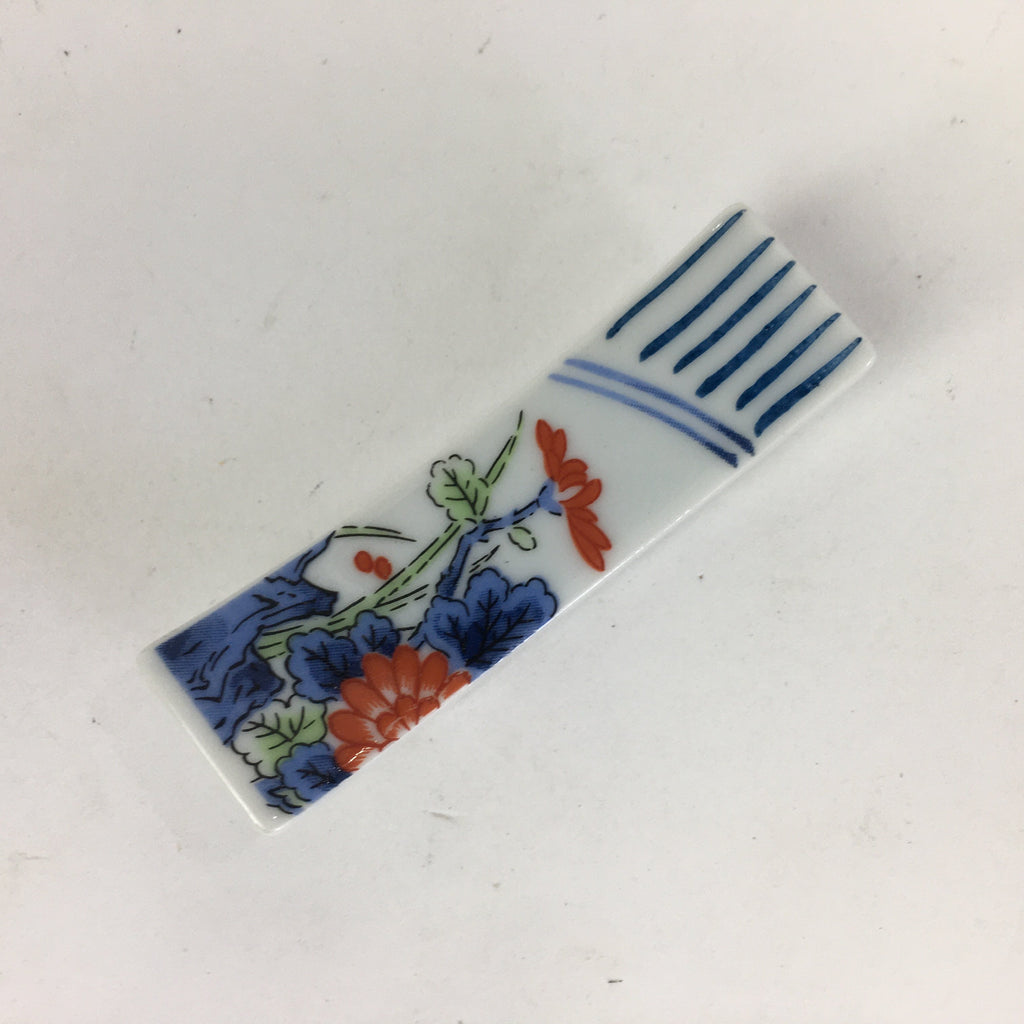 Japanese Porcelain Chopstick Rest Holder Vtg Sometsuke Red Chrysanthemum CR208
