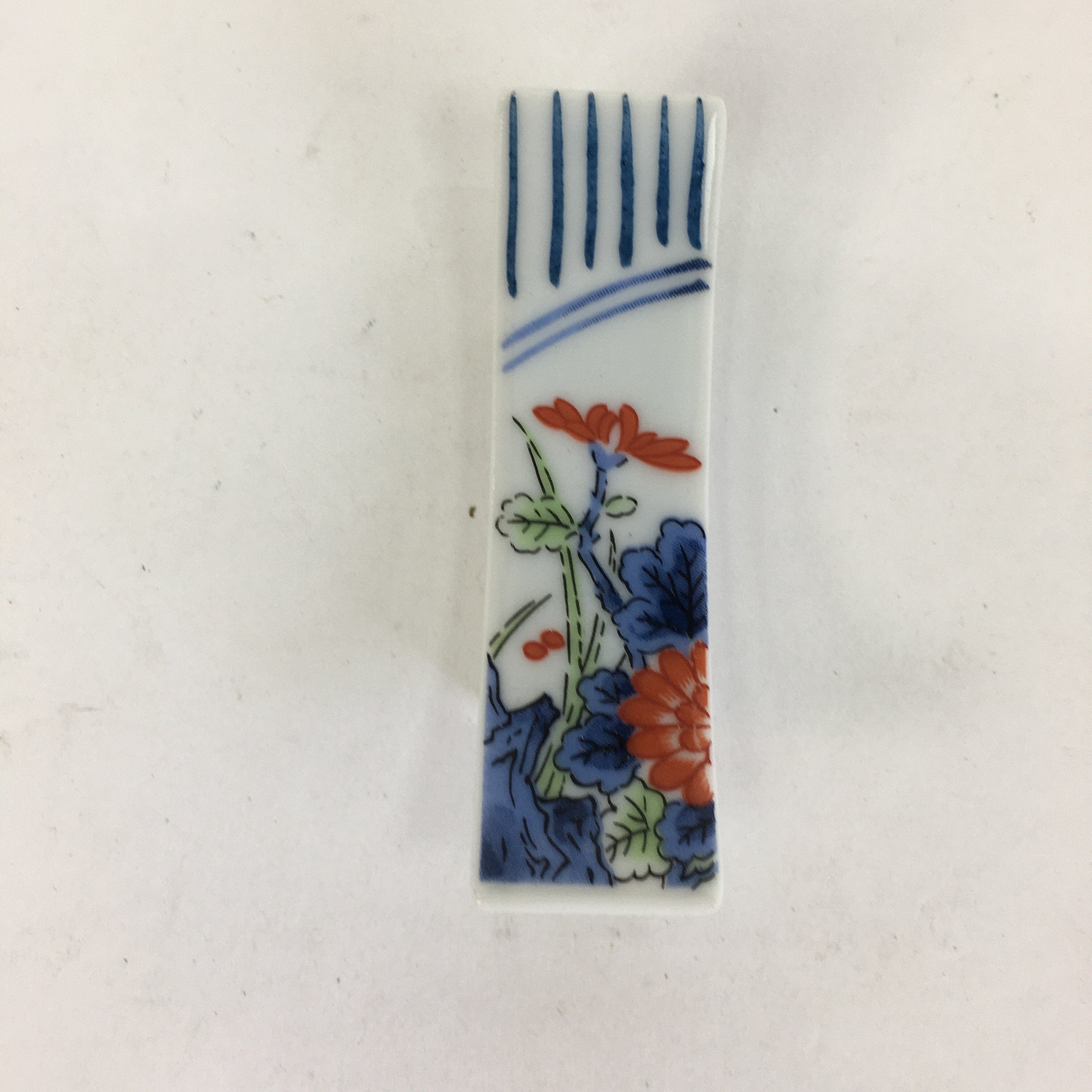 Japanese Porcelain Chopstick Rest Holder Vtg Sometsuke Red Chrysanthemum CR208