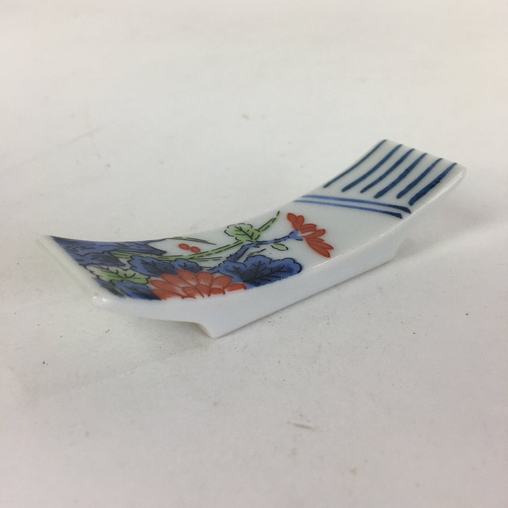 Japanese Porcelain Chopstick Rest Holder Vtg Sometsuke Red Chrysanthemum CR208