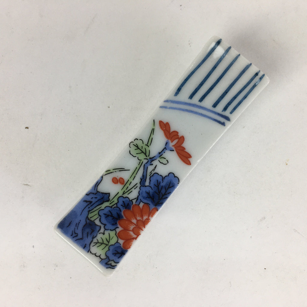 Japanese Porcelain Chopstick Rest Holder Vtg Sometsuke Red Chrysanthemum CR209