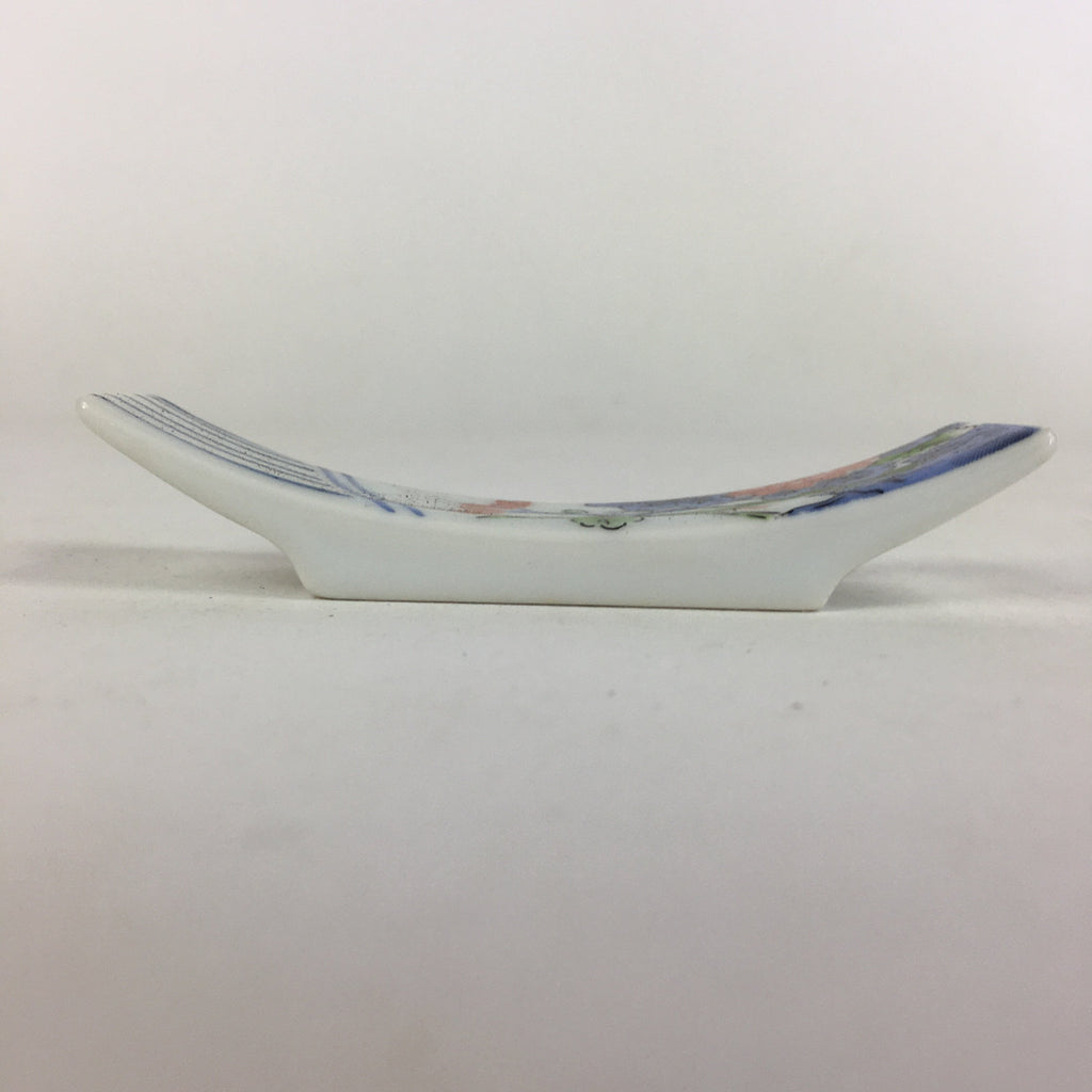 Japanese Porcelain Chopstick Rest Holder Vtg Sometsuke Red Chrysanthemum CR209