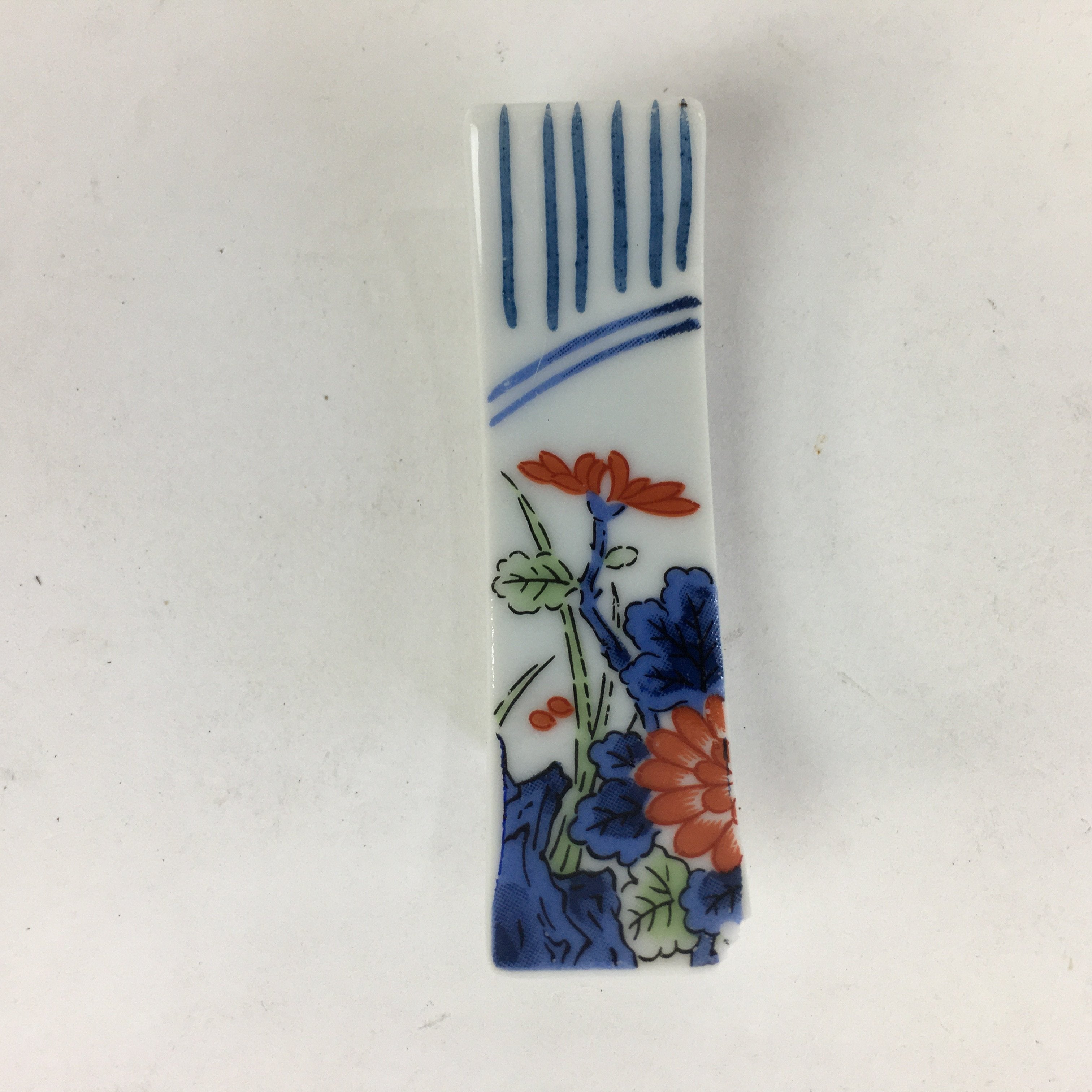 Japanese Porcelain Chopstick Rest Holder Vtg Sometsuke Red Chrysanthemum CR210