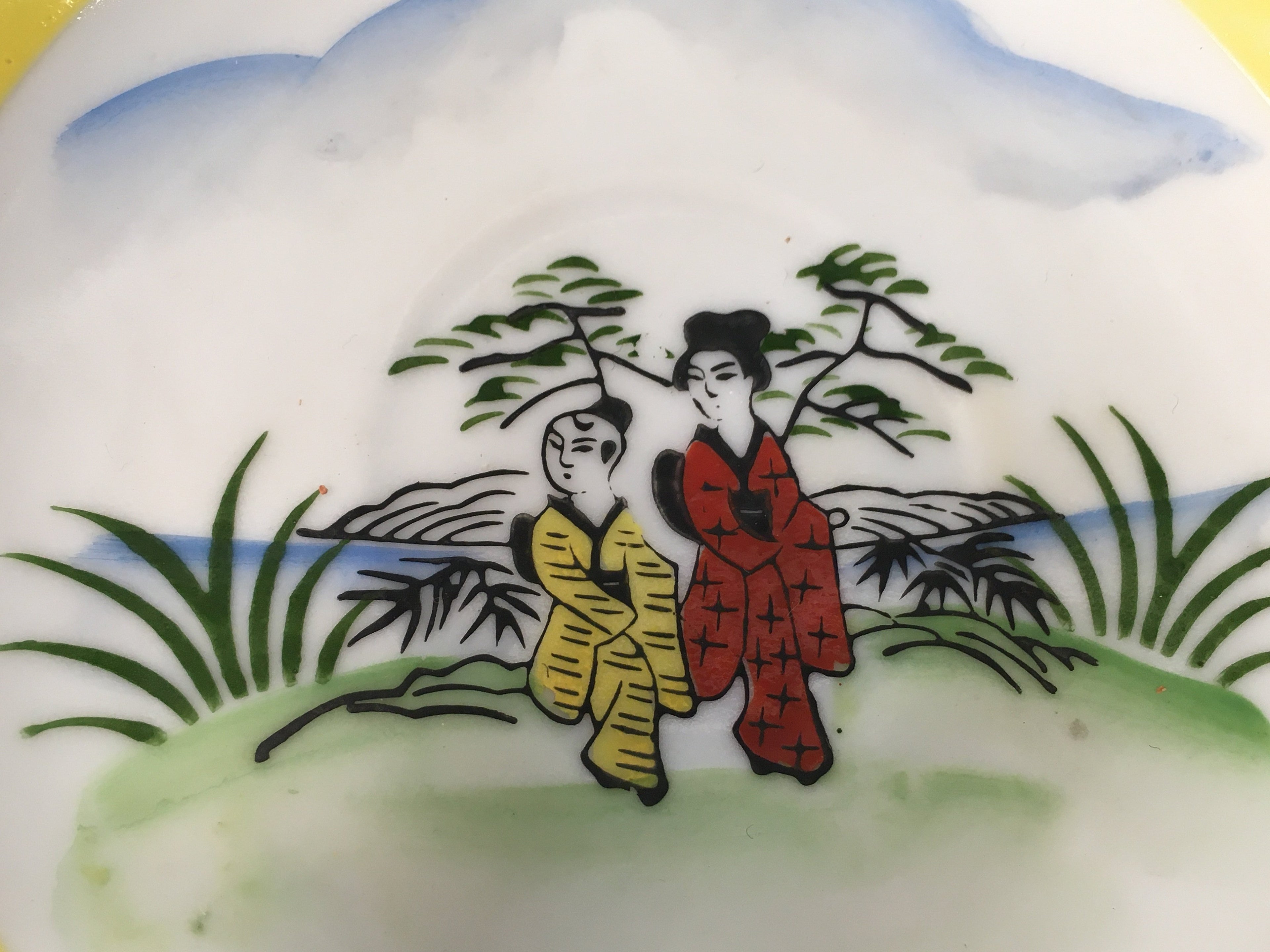Japanese Porcelain Drink Saucer Vtg Chataku Coaster Kimono Round PP377