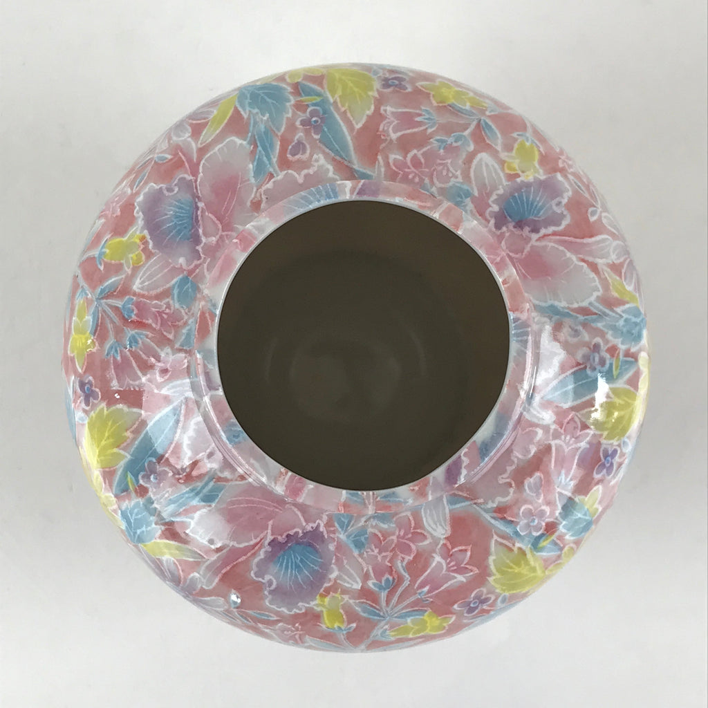 Japanese Porcelain Flower Vase Kabin Vtg Floral Pattern Ikebana Arrangement Pink