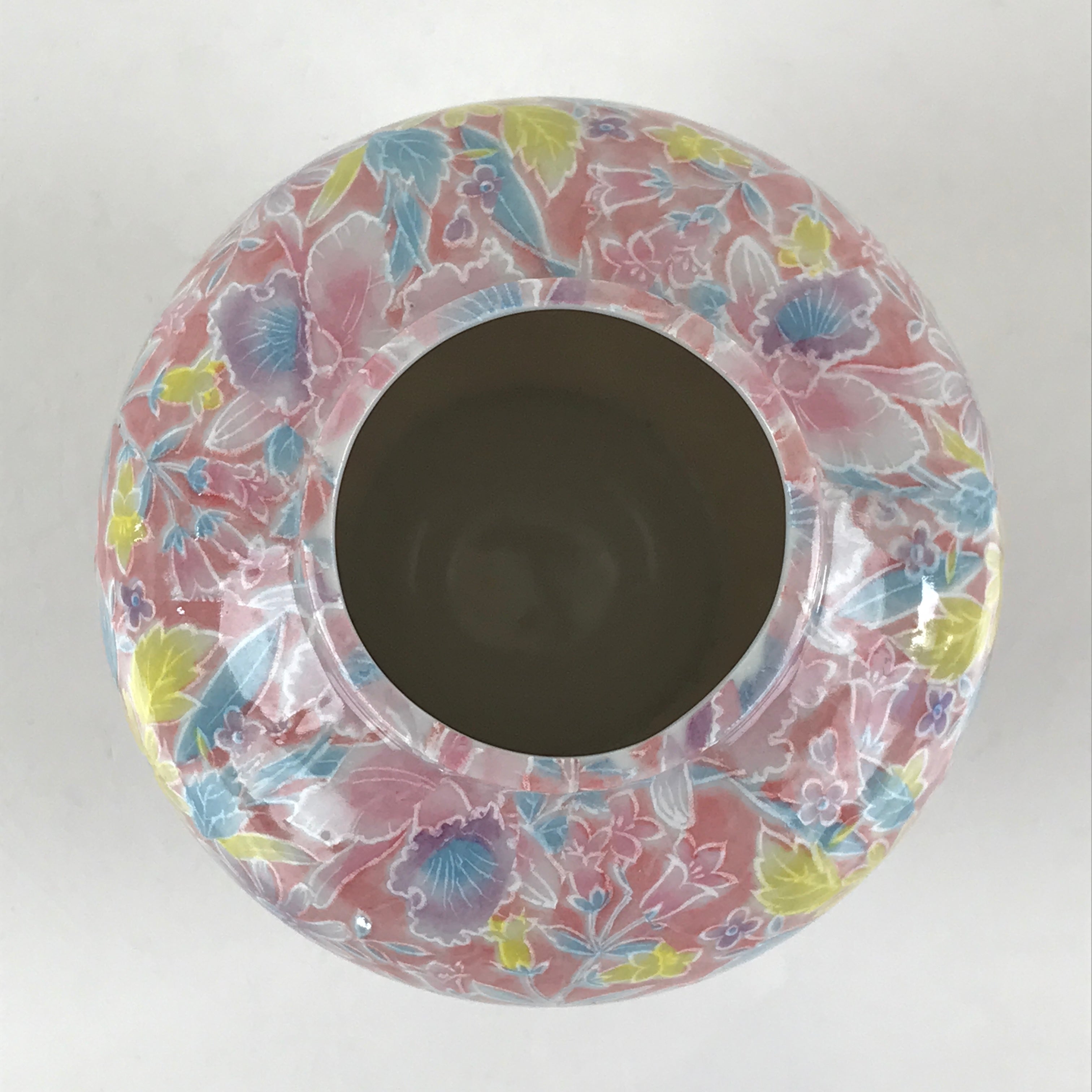 Japanese Porcelain Flower Vase Kabin Vtg Floral Pattern Ikebana Arrangement Pink