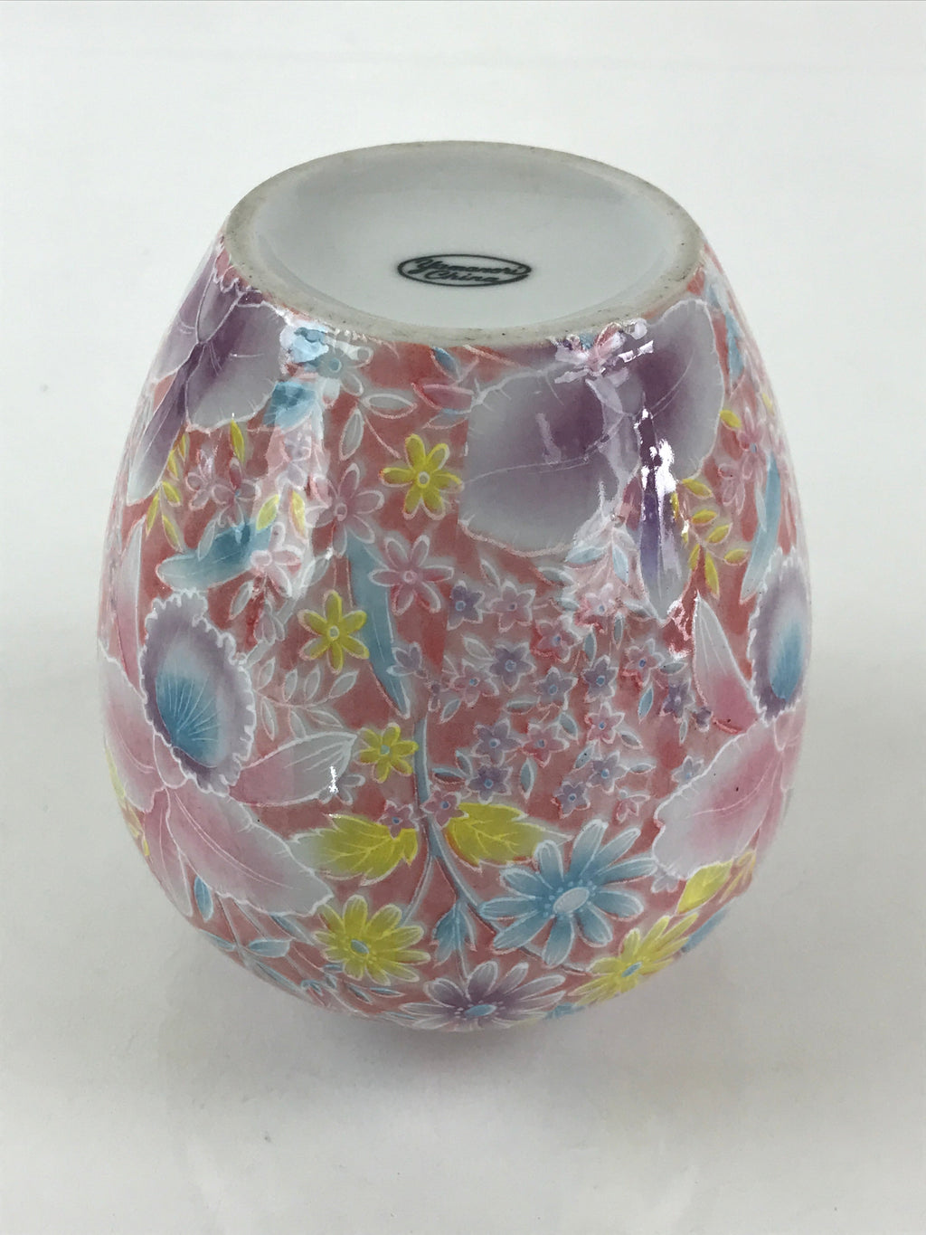 Japanese Porcelain Flower Vase Kabin Vtg Floral Pattern Ikebana Arrangement Pink