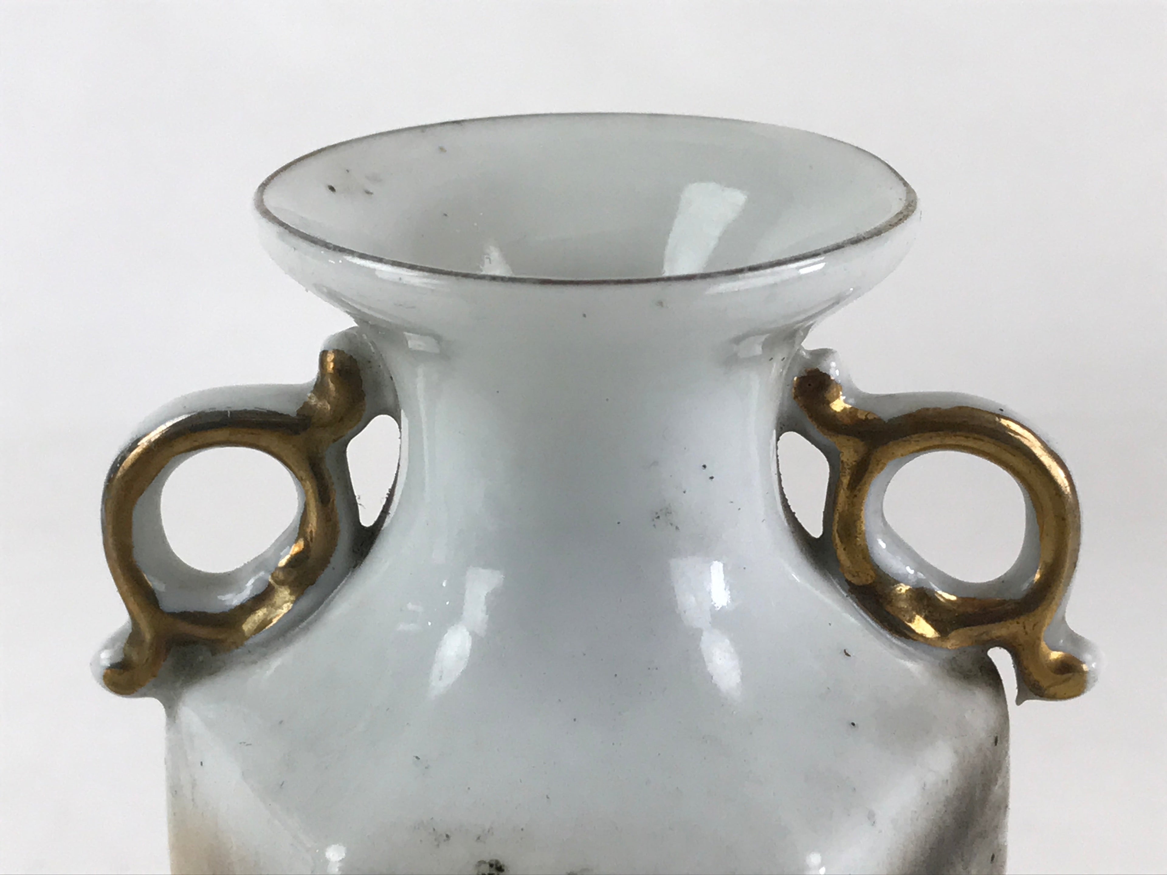 Japanese Porcelain Flower Vase Kabin Vtg Mt. Fuji Dragon Ikebana Arrangement FK3