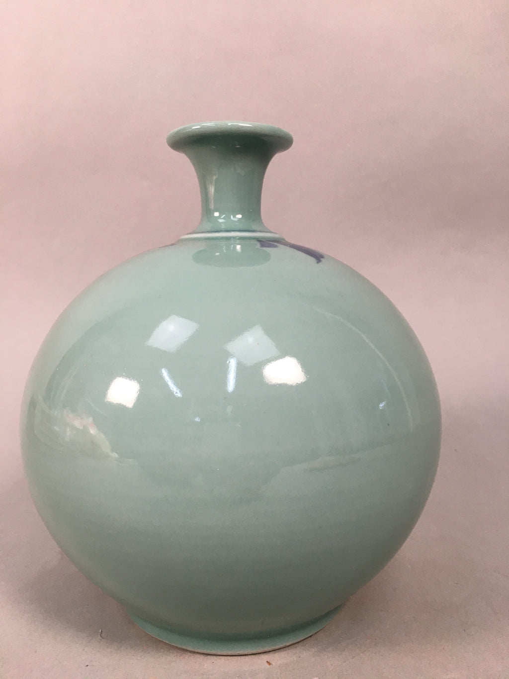 Japanese Porcelain Flower Vase Kutani ware Vtg Kabin Celadon Peony Ikebana FV893